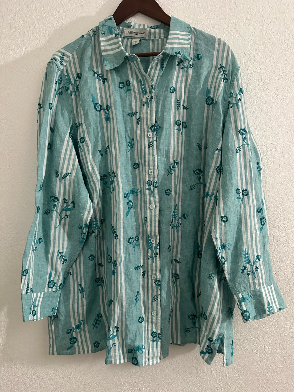 Coldwater Creek Linen Floral
Embroidered Button Down Shirt Long Sleeve Size 2X